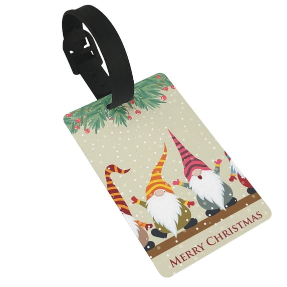 Hirioo Christmas Card With Gnomes for Luggage ID Tag with Adjustable Strap Travel Baggage Bag Tags Suitcase Identify Labels for Women Men