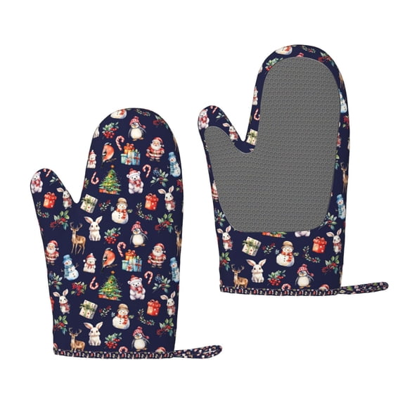 Hirioo Christmas Critters Delight for Silicone Oven Mitts for BBQ, Baking, Cooking, Set of 2, Heat Resistant 260, Non-Slip Kitchen Essentials