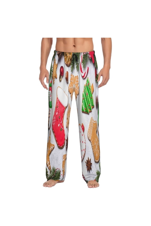 Christmas Gingerbread Cookies for Men's PJ Pajama Pants Sleep Pants Men's Home Trousers with Pockets,S-3XL-Large