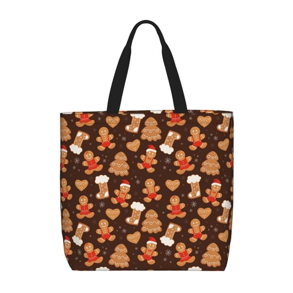 Hirioo Christmas Gingerbread Cookies for Tote Bag for Women, Quilted Shoulder Bag with Zipper, Large Capacity Handbags for Casual, Travel, Work