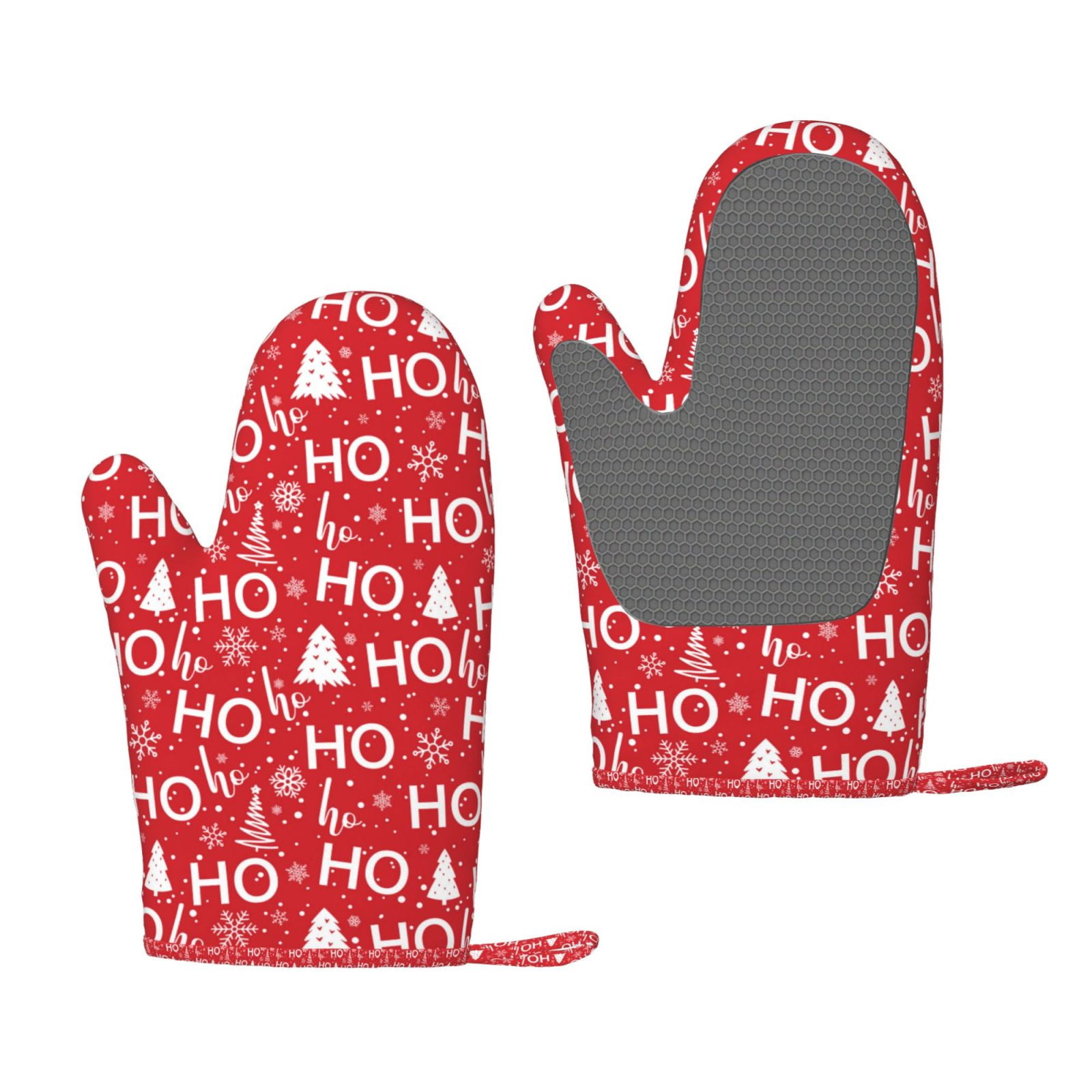 Hirioo Christmas Hohoho for Silicone Oven Mitts for BBQ, Baking, Cooking, Set of 2, Heat Resistant 260℃, Non-Slip Kitchen Essentials