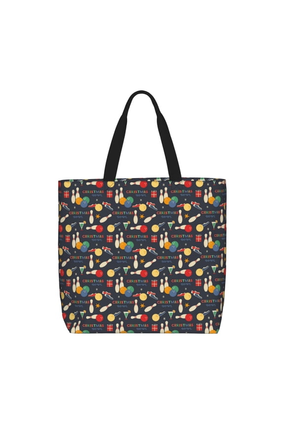 Christmas Holiday Bowling for Tote Bag for Women, Quilted Shoulder Bag with Zipper, Large Capacity Handbags for Casual, Travel, Work