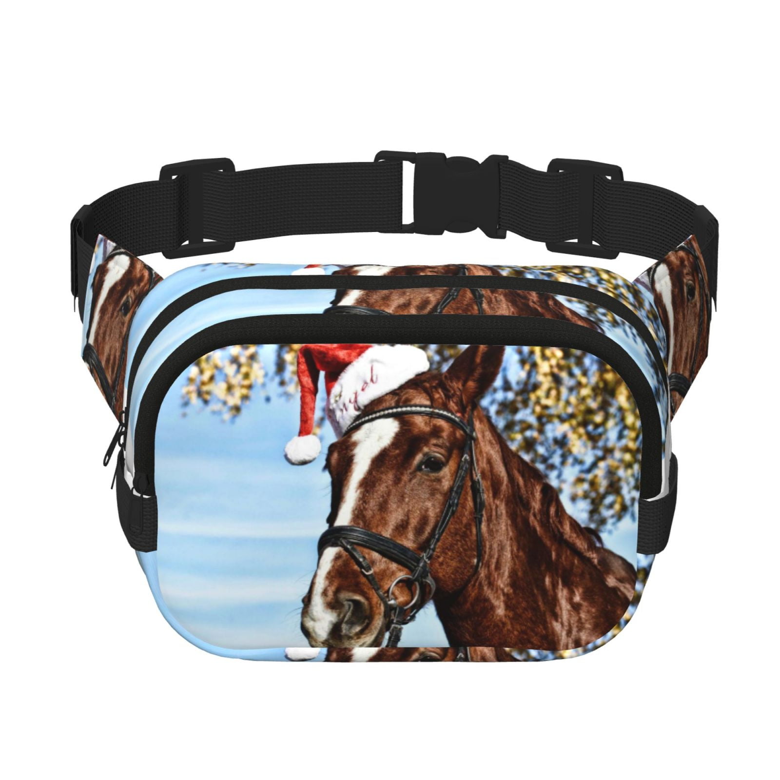 Hirioo Christmas Horse for Double Layer Waist Bag Adjustable Fanny Pack For Travel Running Hiking