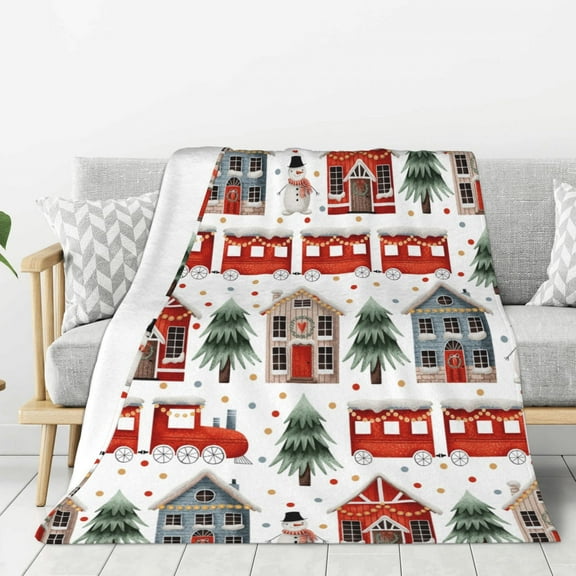 Hirioo Christmas Houses for Flannel Blanket, Cozy and Warm Throw for Bed or Couch ,Perfect for All Seasons-40"x30"