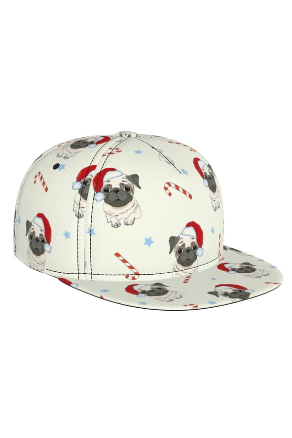 Christmas Pug Dog for Baseball Cap Men Cap Flat Brim for Men Women Teens Adjustable Baseball Cap