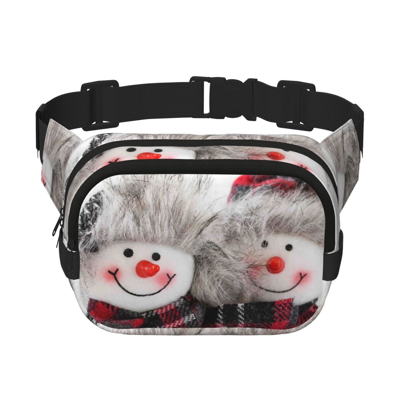 Hirioo Christmas Snowman With Hat for Double Layer Waist Bag Adjustable Fanny Pack For Travel Running Hiking
