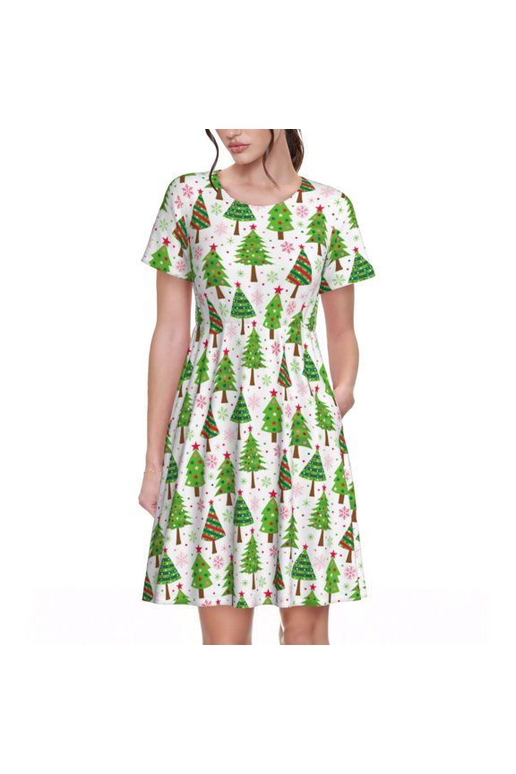 Christmas Trees for Short Sleeve Dress Women’ Short Sleeve dress with Pockets