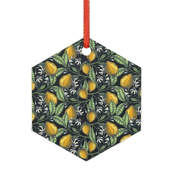 Hirioo Citrus Fruits Elegant Lemons for Acrylic Christmas Pendant Hanging Christmas Tree Ornaments, Car, Home, Office Gift Decor-Hexagon