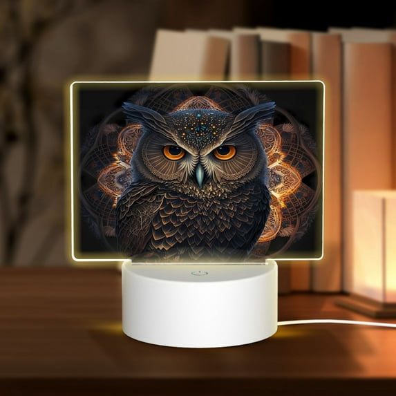 Hirioo Classical Style Brown Owl for Rectangular Acrylic with Night Light Best Gifts for Lover Girl Mom, Valentine's Day Anniversary Birthday Wedding Present
