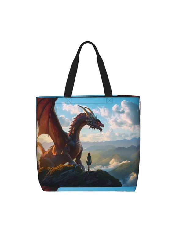 Clear Sky Mountain Red Dragon for Tote Bag for Women, Quilted Shoulder Bag with Zipper, Large Capacity Handbags for Casual, Travel, Work