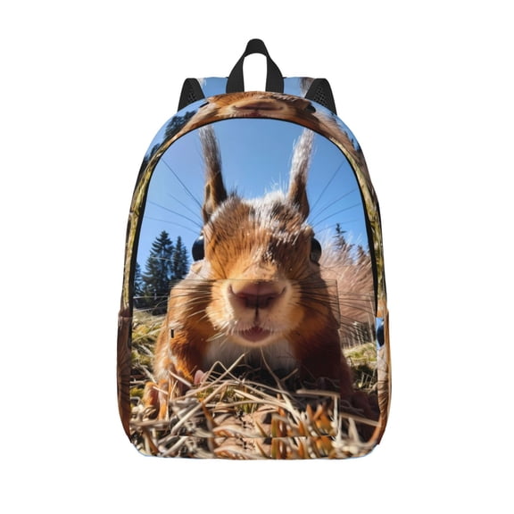 Hirioo Close-Up Curious Squirrel Canvas Backpack, Durable Travel Backpack with Multiple Compartments,Large Capacity, Backpack for School, Hiking, Work
