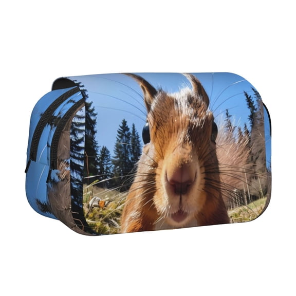 Hirioo Close-Up Curious Squirrel for Large Grid Mesh Pencil Case with Zipper Stationery Organizer Case
