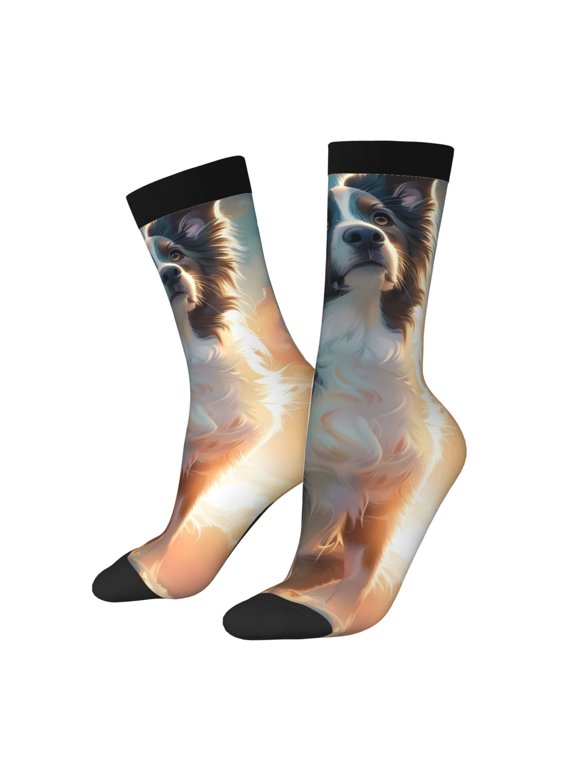 Cloud Border Collie Pattern Adult Middle Tube Socks Breathable Sock Non-Pilling,Contrasting Color Design