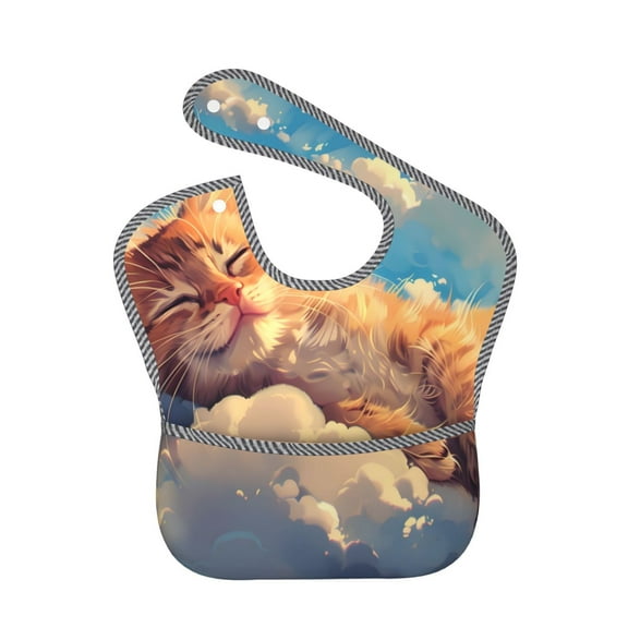 Hirioo Cloud Sleeping Cat for Baby Waterproof Pocket Bib Adjustable Closed for Babies Toddlers with Large Pocket 6-24Months
