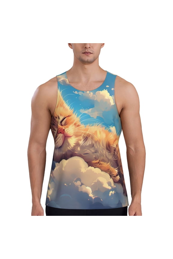 Cloud Sleeping Cat for Men's Workout Tank Top Sleeveless Shirts Quick Dry for Men-XX-Large