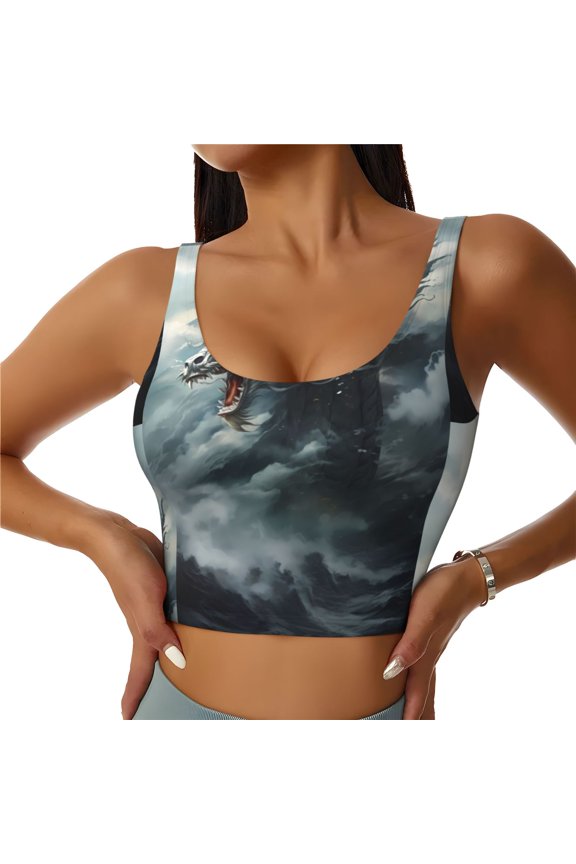 Cloud White Dragon for Women's Sports Vest with Full-Print Design, Stretchy Fabric and Removable Pads-X-Large