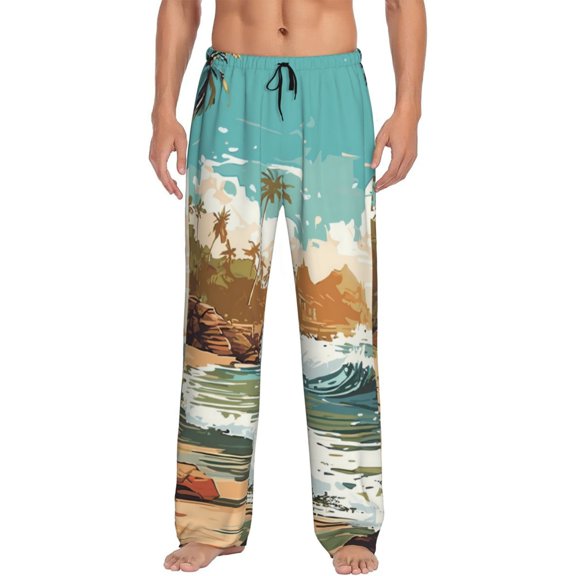 Hirioo Coastal Palm Beach for Men's PJ Pajama Pants Sleep Pants Men's Home Trousers with Pockets,S-3XL-XX-Large