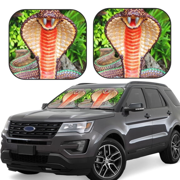 Hirioo Cobra Snake for 2PCS Windshield Sun Shade Foldable | Front Windshield Shade for Sun, Heat and UV Rays-Medium