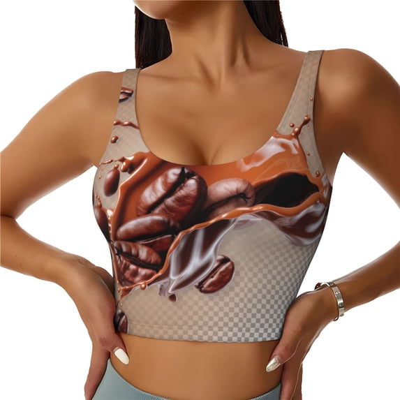 Hirioo Coffee Beans Chocolate Splash for Women's Sports Vest with Full-Print Design, Stretchy Fabric and Removable Pads-XX-Large