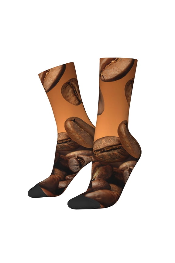Coffee Beans Pattern Adult Middle Tube Socks Breathable Sock Non-Pilling,Contrasting Color Design
