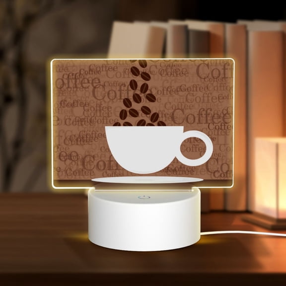 Hirioo Coffee Cafe Cup for Rectangular Acrylic with Night Light Best Gifts for Lover Girl Mom, Valentine's Day Anniversary Birthday Wedding Present