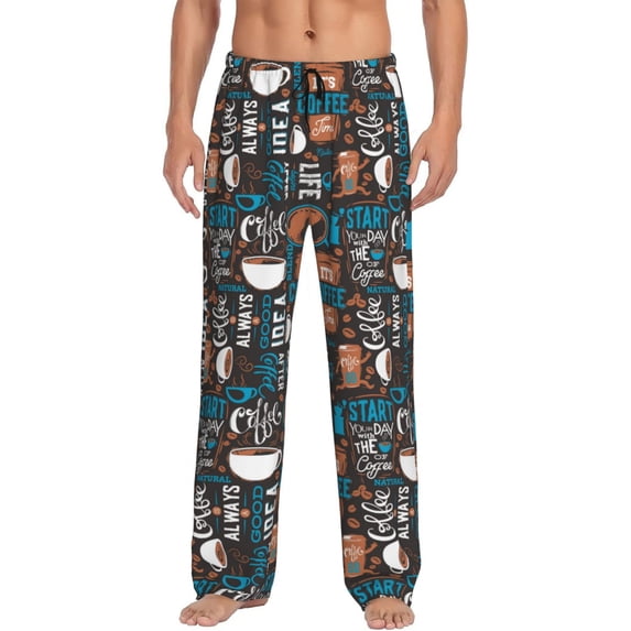 Hirioo Coffee Lover Print for Men's PJ Pajama Pants Sleep Pants Men's Home Trousers with Pockets,S-3XL-Small