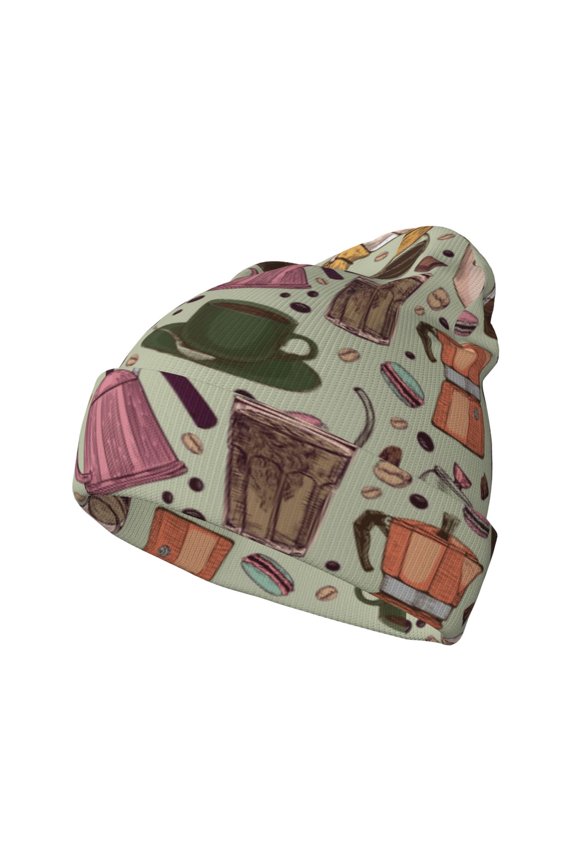 Coffee Makers Macaroons Chocolate for Men's Knit Cuffed Beanie for Outdoor Activities Unisex