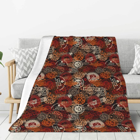 Hirioo Coffee Stamp for Flannel Blanket, Cozy and Warm Throw for Bed or Couch ,Perfect for All Seasons-80"x60"