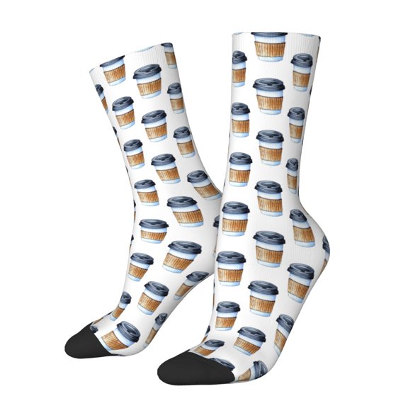 Hirioo Coffee To Go Pattern Pattern Adult Middle Tube Socks Breathable Sock Non-Pilling,Contrasting Color Design
