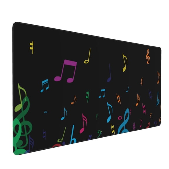 Hirioo Color Musical Notes for Mouse Pad ,Anti-Slip Base, Durable Stitched Edges, Perfect for Gaming, Office, and Home Use,16x35.5in