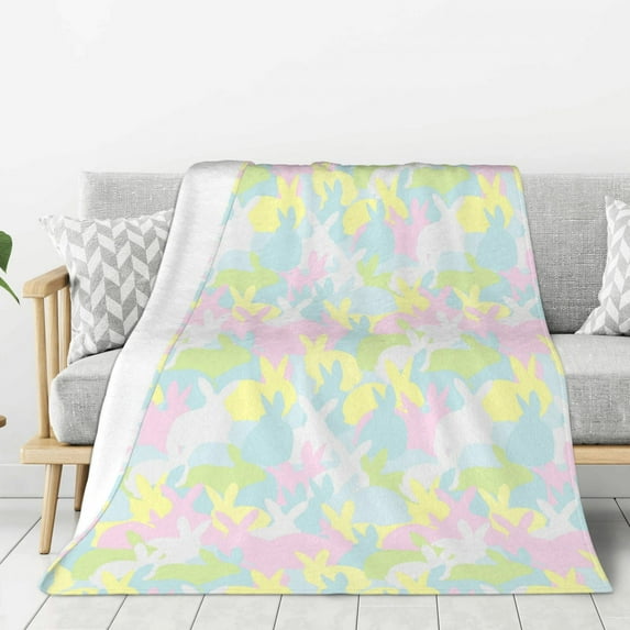 Hirioo Color Rabbit for Flannel Blanket, Cozy and Warm Throw for Bed or Couch ,Perfect for All Seasons-80"x60"