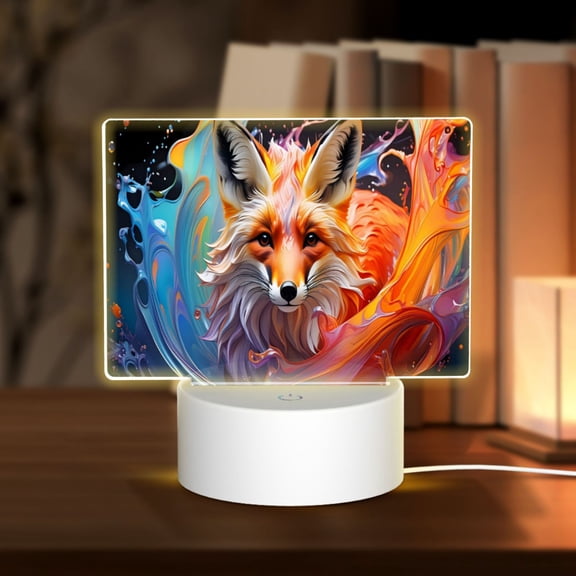 Hirioo Color Splash Fox Portrait for Rectangular Acrylic with Night Light Best Gifts for Lover Girl Mom, Valentine's Day Anniversary Birthday Wedding Present