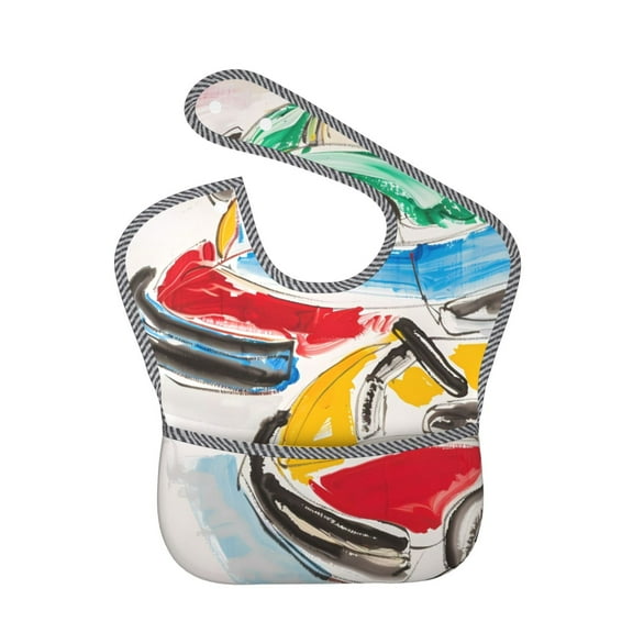 Hirioo Colorful Abstract Bumper Cars for Baby Waterproof Pocket Bib Adjustable Closed for Babies Toddlers with Large Pocket 6-24Months