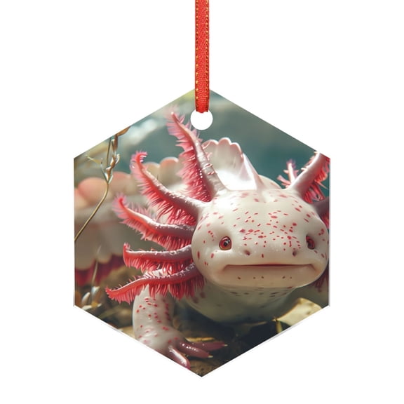Hirioo Colorful Axolotl Underwater for Acrylic Christmas Pendant Hanging Christmas Tree Ornaments, Car, Home, Office Gift Decor-Hexagon