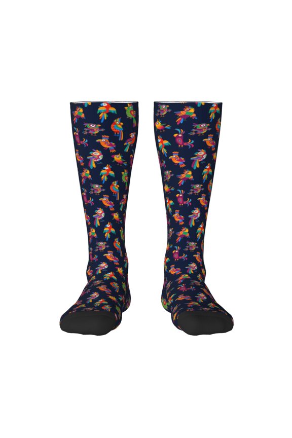 Colorful Birds for Adult Stockings Breathable Sock Non-Pilling,Contrasting Color Design