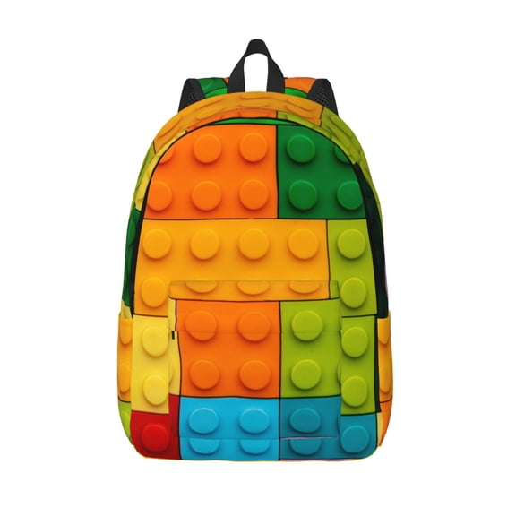 Hirioo Colorful Building Blocks Canvas Backpack, Durable Travel Backpack with Multiple Compartments,Large Capacity, Backpack for School, Hiking, Work