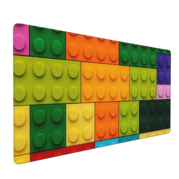 Hirioo Colorful Building Blocks for Mouse Pad ,Anti-Slip Base, Durable Stitched Edges, Perfect for Gaming, Office, and Home Use,16x35.5in