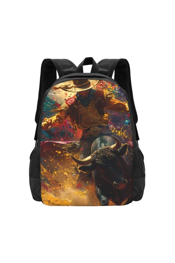 Colorful Bull Western Man for Minimalist Backpack Large Capacity Backpack Travel Backpack For School