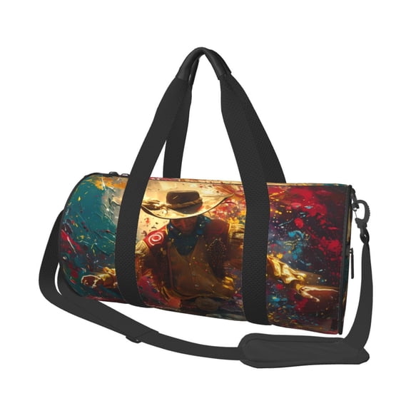 Hirioo Colorful Bull Western Man for Round Large Capacity Travel Luggage Bag Weekend Getaway Bag for Gym Beach Swim Bag Men Women