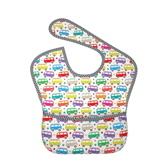 Hirioo Colorful Bus for Baby Waterproof Pocket Bib Adjustable Closed for Babies Toddlers with Large Pocket 6-24Months