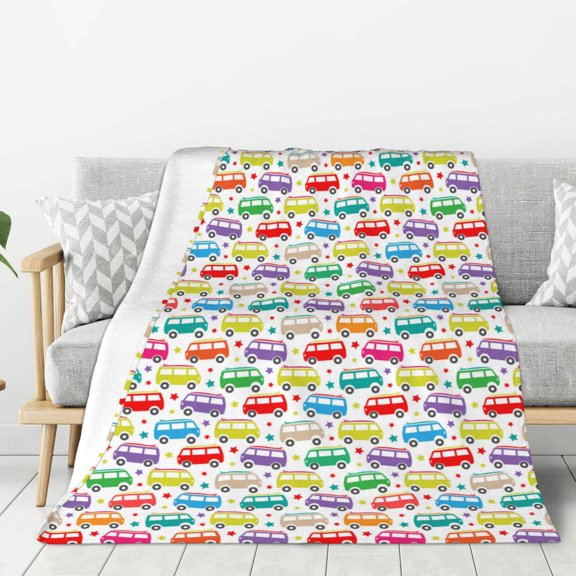 Hirioo Colorful Bus for Flannel Blanket, Cozy and Warm Throw for Bed or Couch ,Perfect for All Seasons-40"x30"