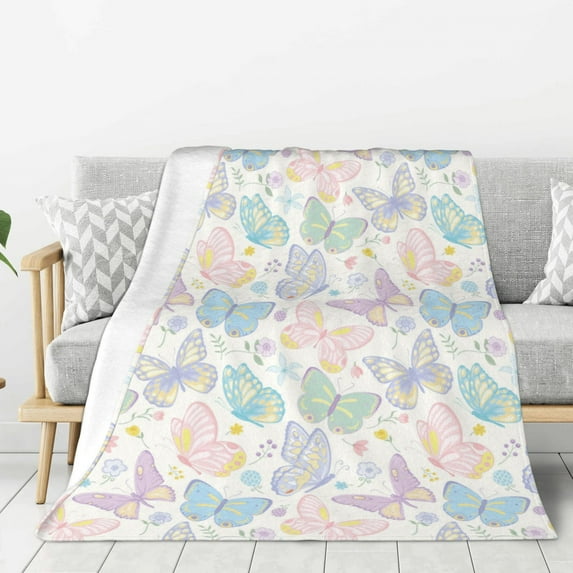 Hirioo Colorful Butterfly for Flannel Blanket, Cozy and Warm Throw for Bed or Couch ,Perfect for All Seasons-40"x30"