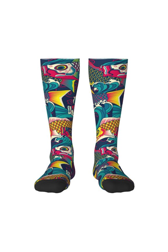 Colorful Carp Streamer for Adult Stockings Breathable Sock Non-Pilling,Contrasting Color Design