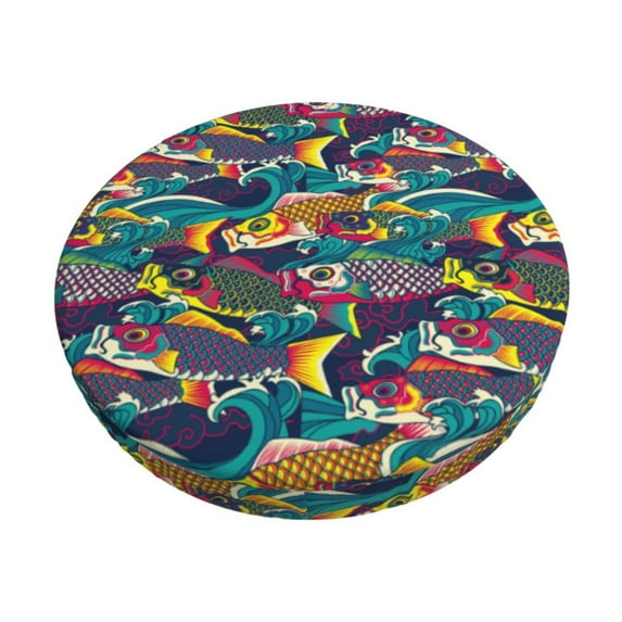 Hirioo Colorful Carp Streamer for Round Bar Stool Seat Covers Washable Stool Cushion Slipcover Elastic Bar Chair Covers for 12-14 Inch Chair-13 inch