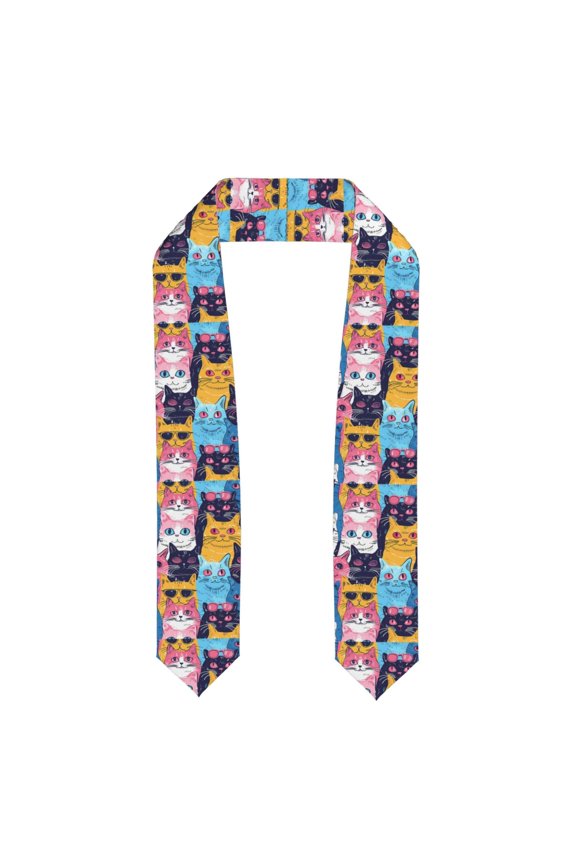 Colorful Cats Pattern Art for 72" Graduation Shawl Stole Unisex Adults Graduation Sash Honor Graduation Stole for High School and College-Flattened