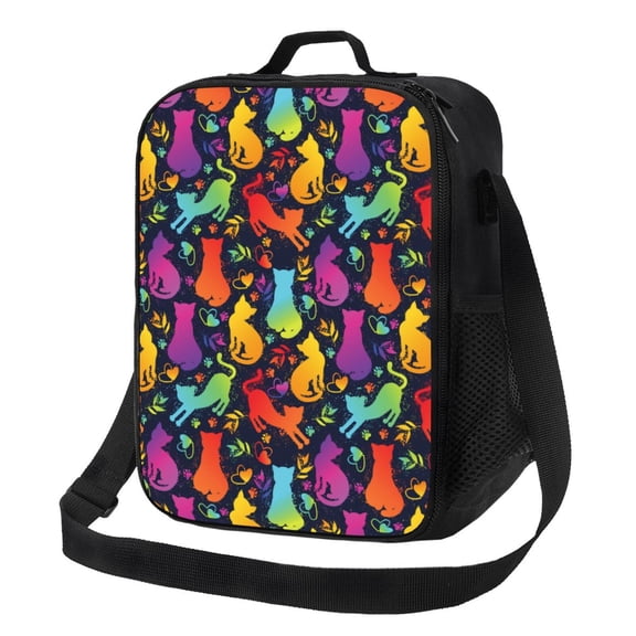 Hirioo Colorful Cats for Insulated Lunch Bag with Adjustable Shoulder Strap for Work, School, Travel and Picnics, Leakproof and Eco-Friendly