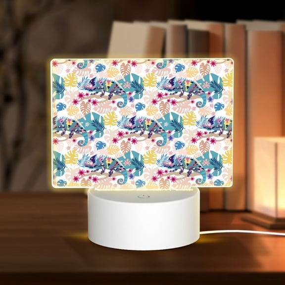 Hirioo Colorful Chameleons for Rectangular Acrylic with Night Light Best Gifts for Lover Girl Mom, Valentine's Day Anniversary Birthday Wedding Present