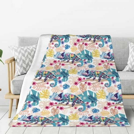 Hirioo Colorful Chameleons for Flannel Blanket, Cozy and Warm Throw for Bed or Couch ,Perfect for All Seasons-80"x60"