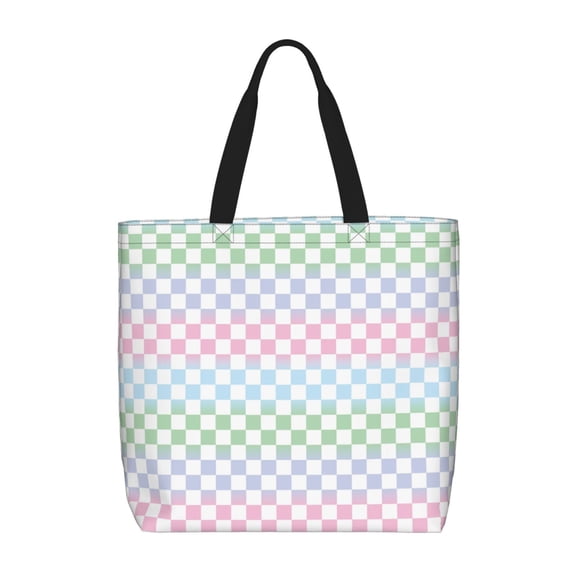 Hirioo Colorful Checkerboard for Tote Bag for Women, Quilted Shoulder Bag with Zipper, Large Capacity Handbags for Casual, Travel, Work