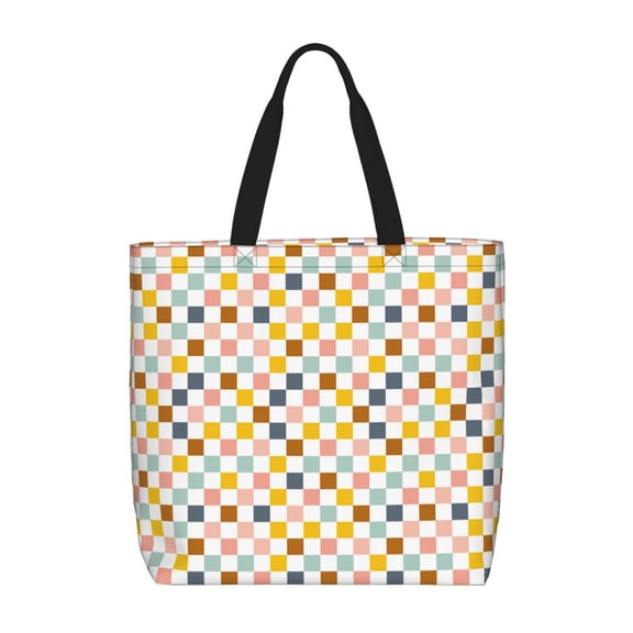 Hirioo Colorful Checkered 1 for Tote Bag for Women, Quilted Shoulder Bag with Zipper, Large Capacity Handbags for Casual, Travel, Work